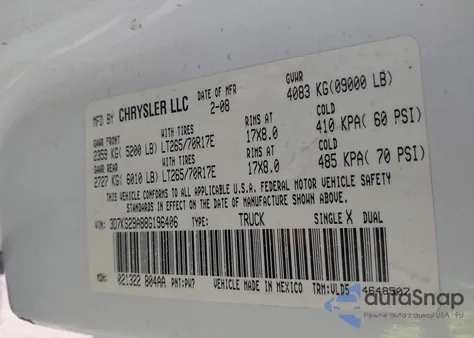 2008 Dodge Ram 2500 z USA, uszkodzony, nr VIN 3D7KS29A88G196406